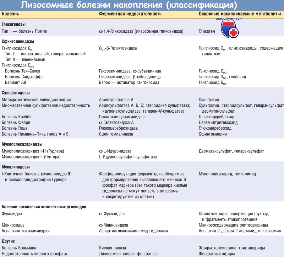 Лизосомные болезни накопления (классификация)